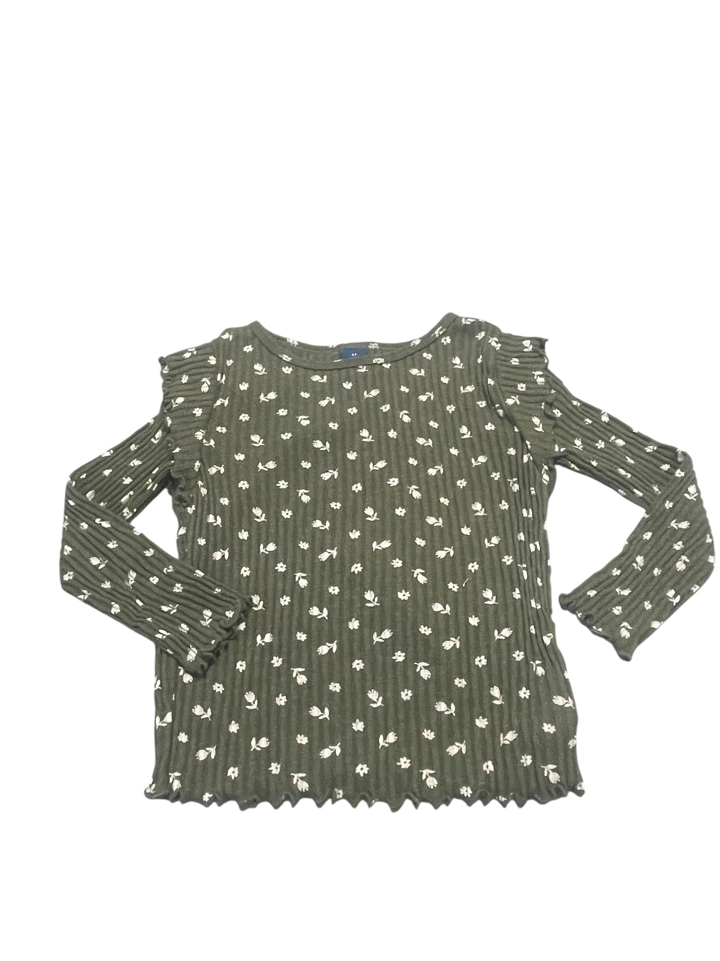 Ribbed Green Floral Print Long Sleeved Size 4