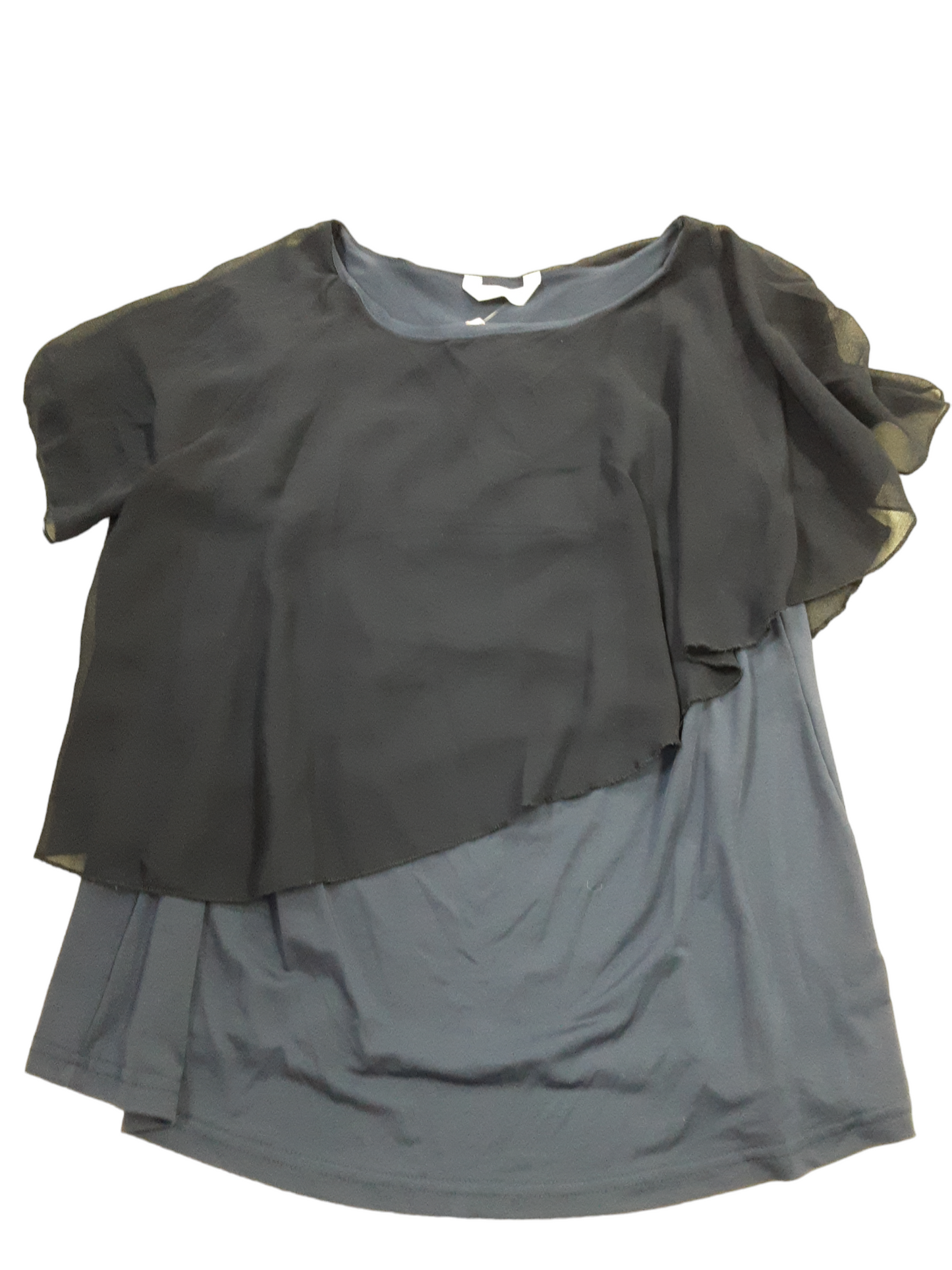 Navy tank blouse with attached chiffon capelet- size medium