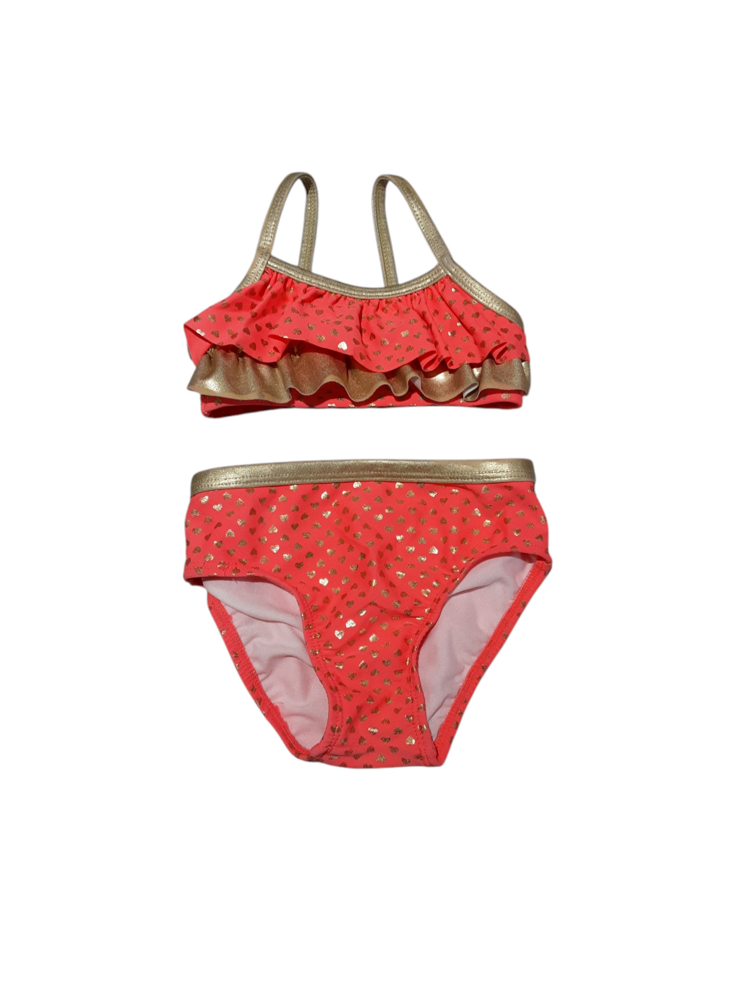 Pink and gold 2 piece heart swim suit size 6-12m