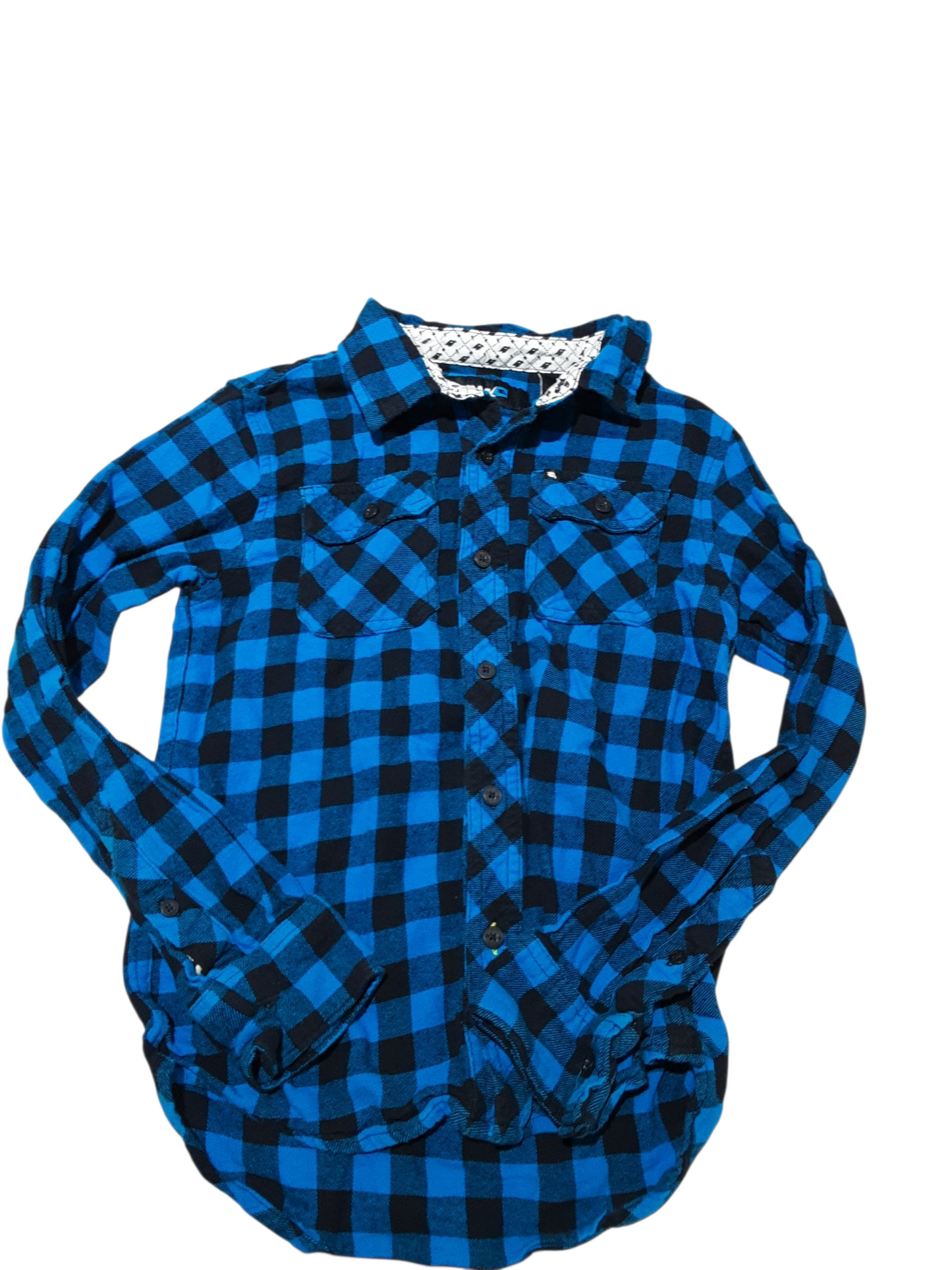Blue and black button up 6-7