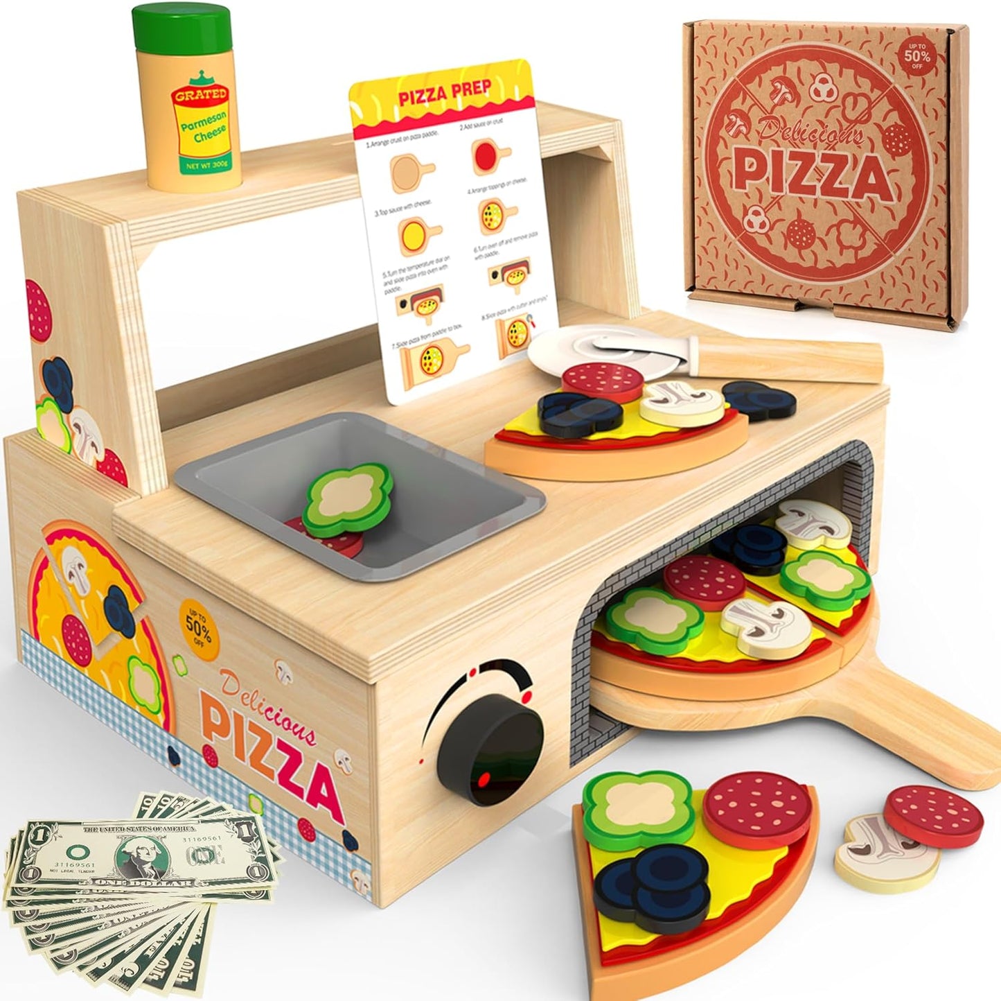 Wooden Pizza Toy - 48 PCS Brand- WOODMAM