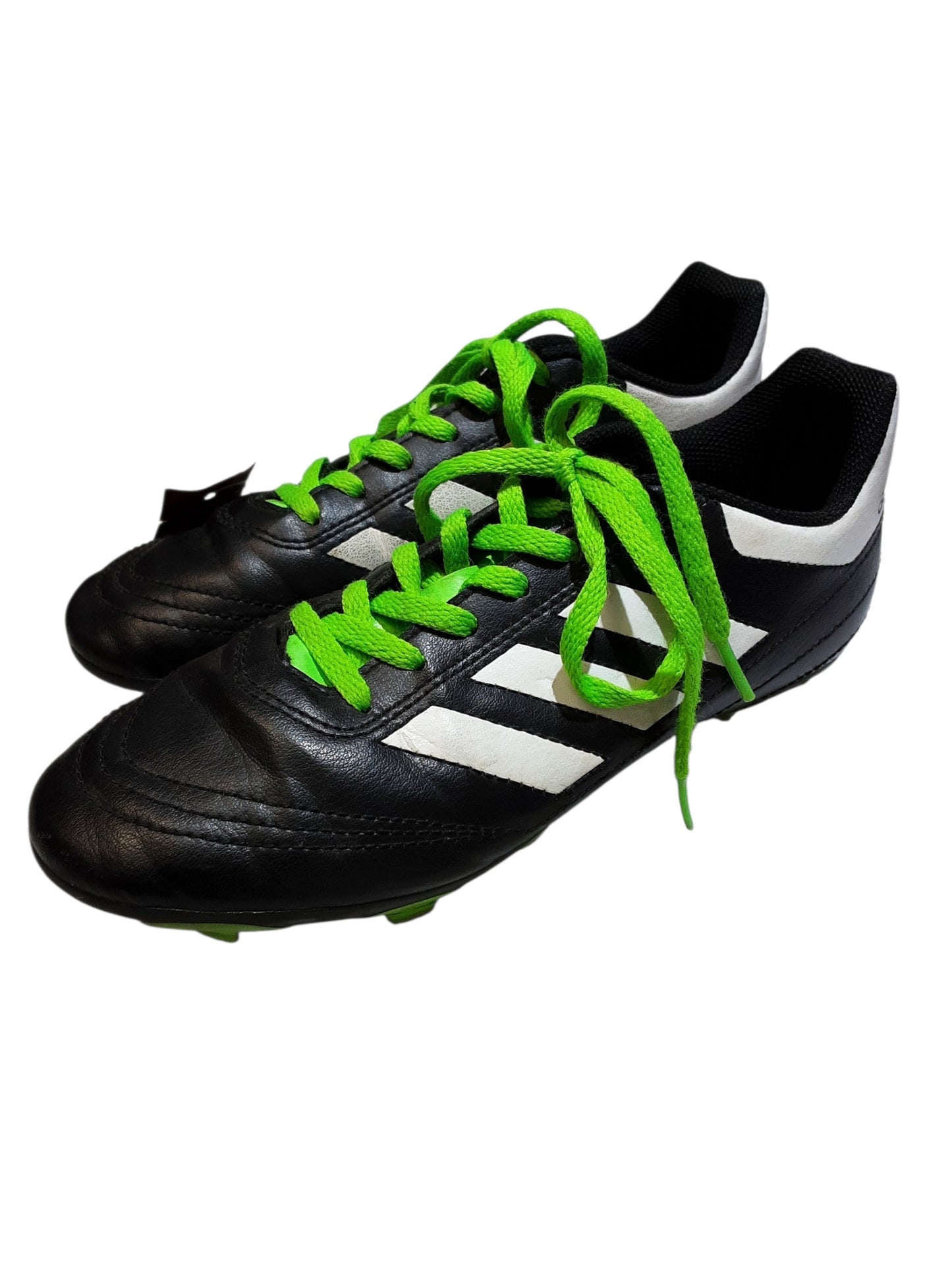 Black white with green laces soccer cleats size 4