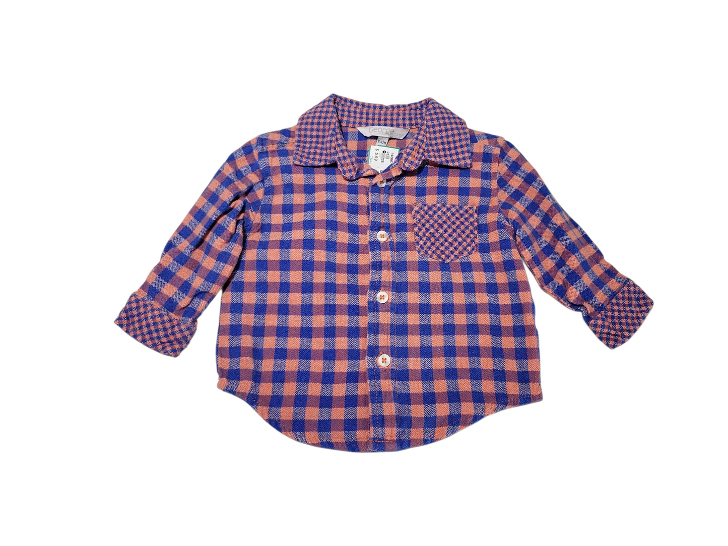 Blue and orange flannel shirt 6-12m