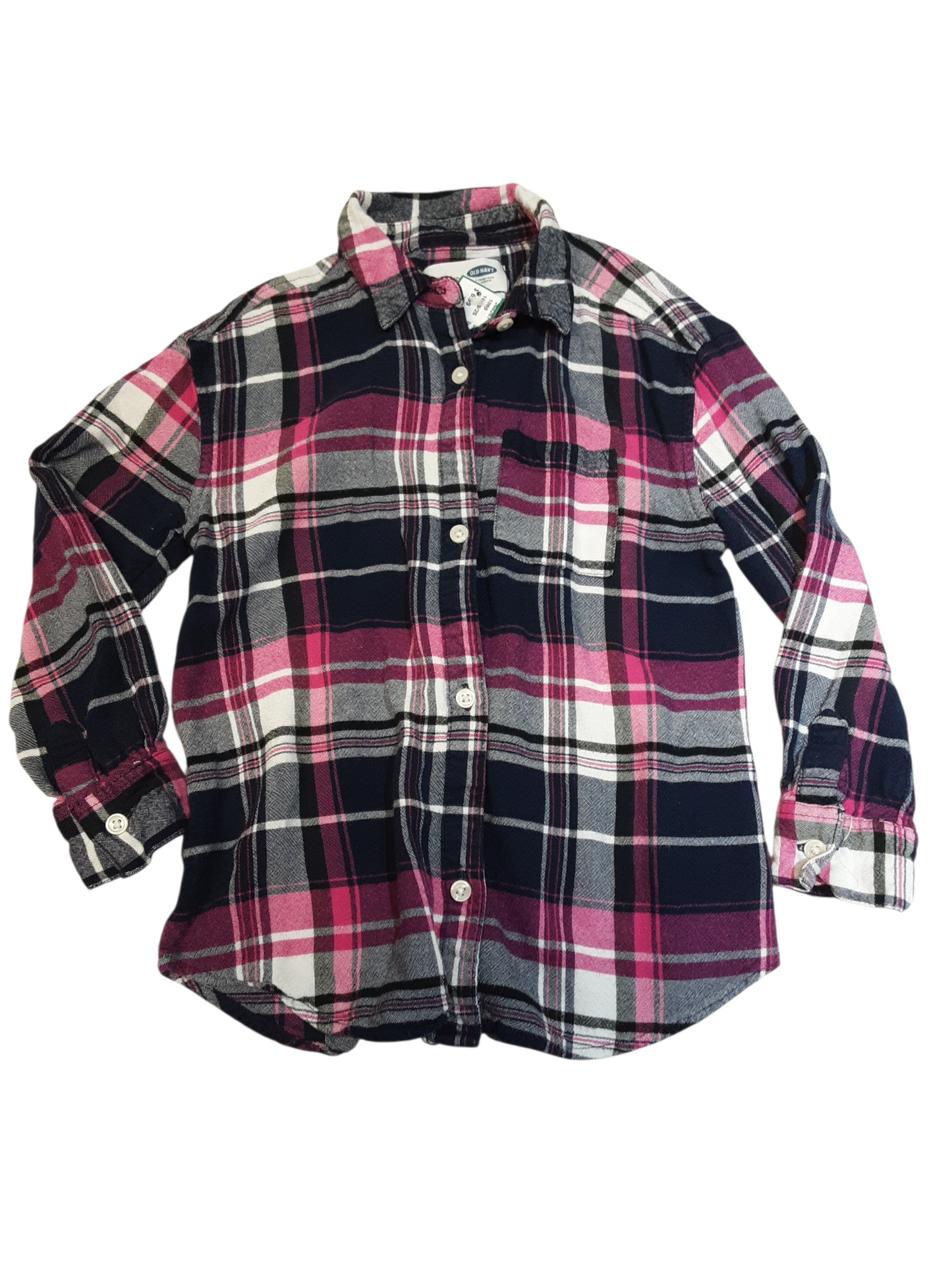 Pink & Navy Plaid longer Shirt size 6-7