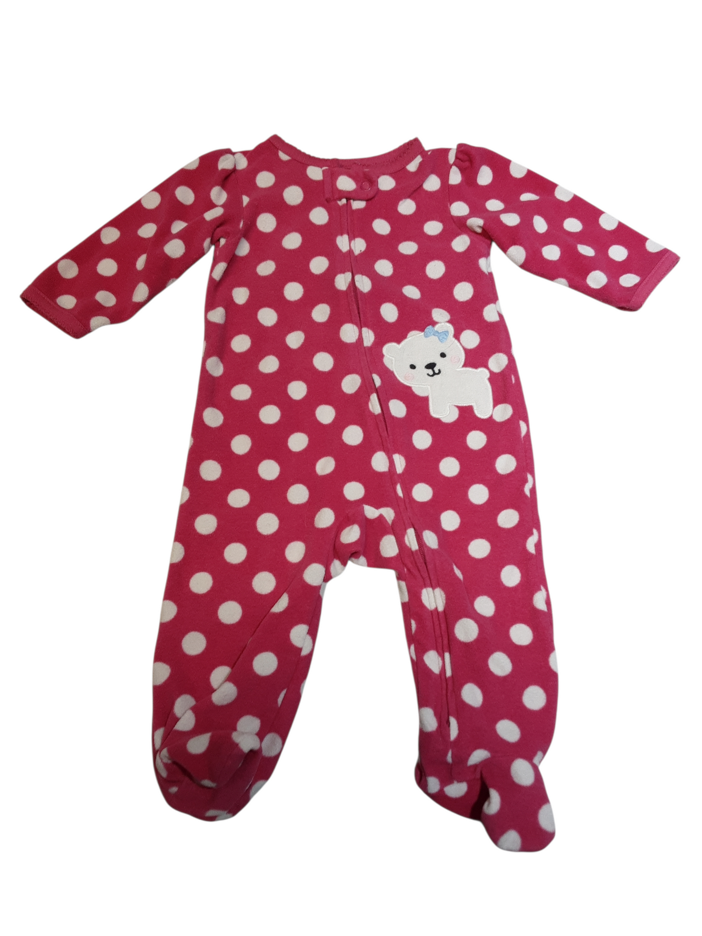 Pink&White Polka dot Fleece sleeper size 3-6months