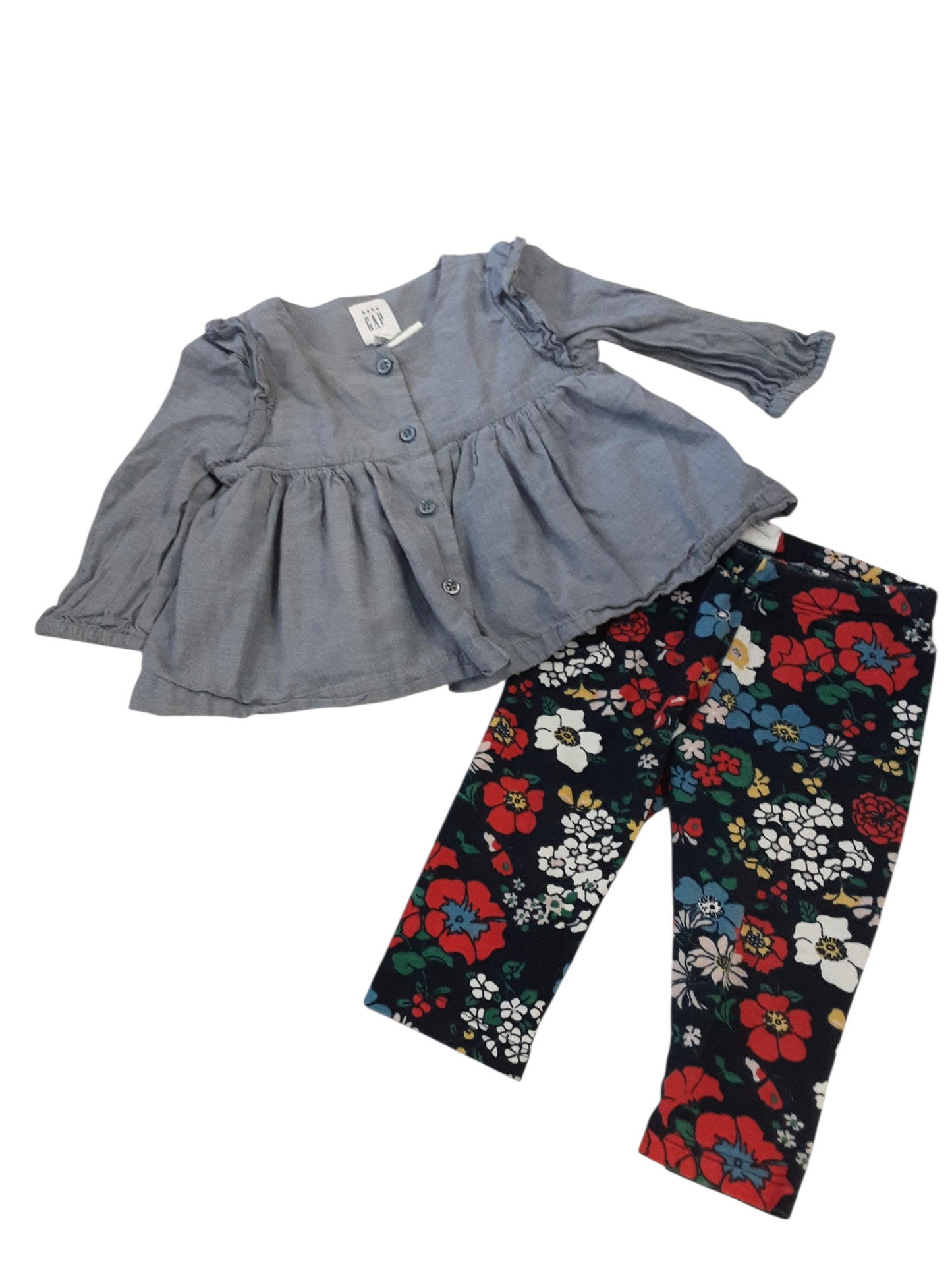 Lined linen blouse with floral leggings size 3-6months