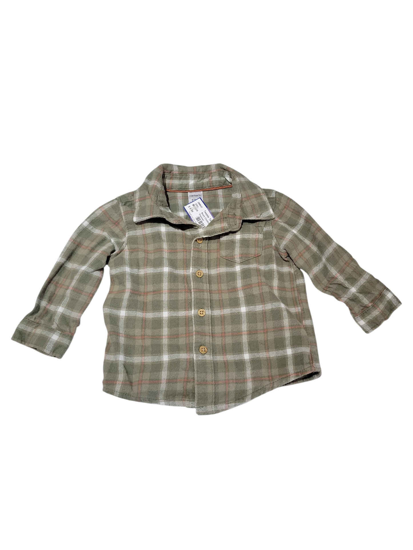 Green and orange flannel shirt 12m