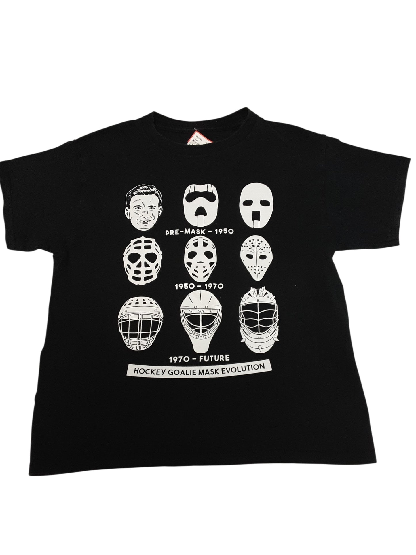 Evolution of hockey Goalie Masks tshirt, size 7-8