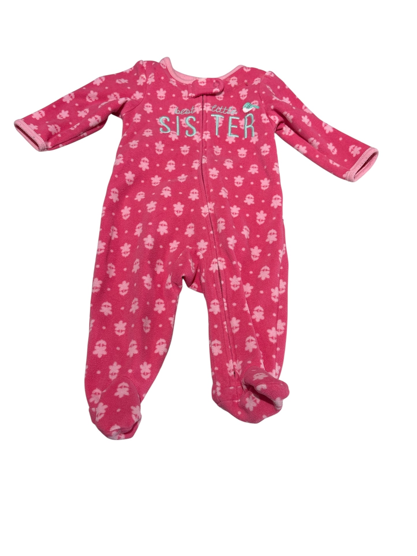 Fleece “best little sister” sleeper 0-3m