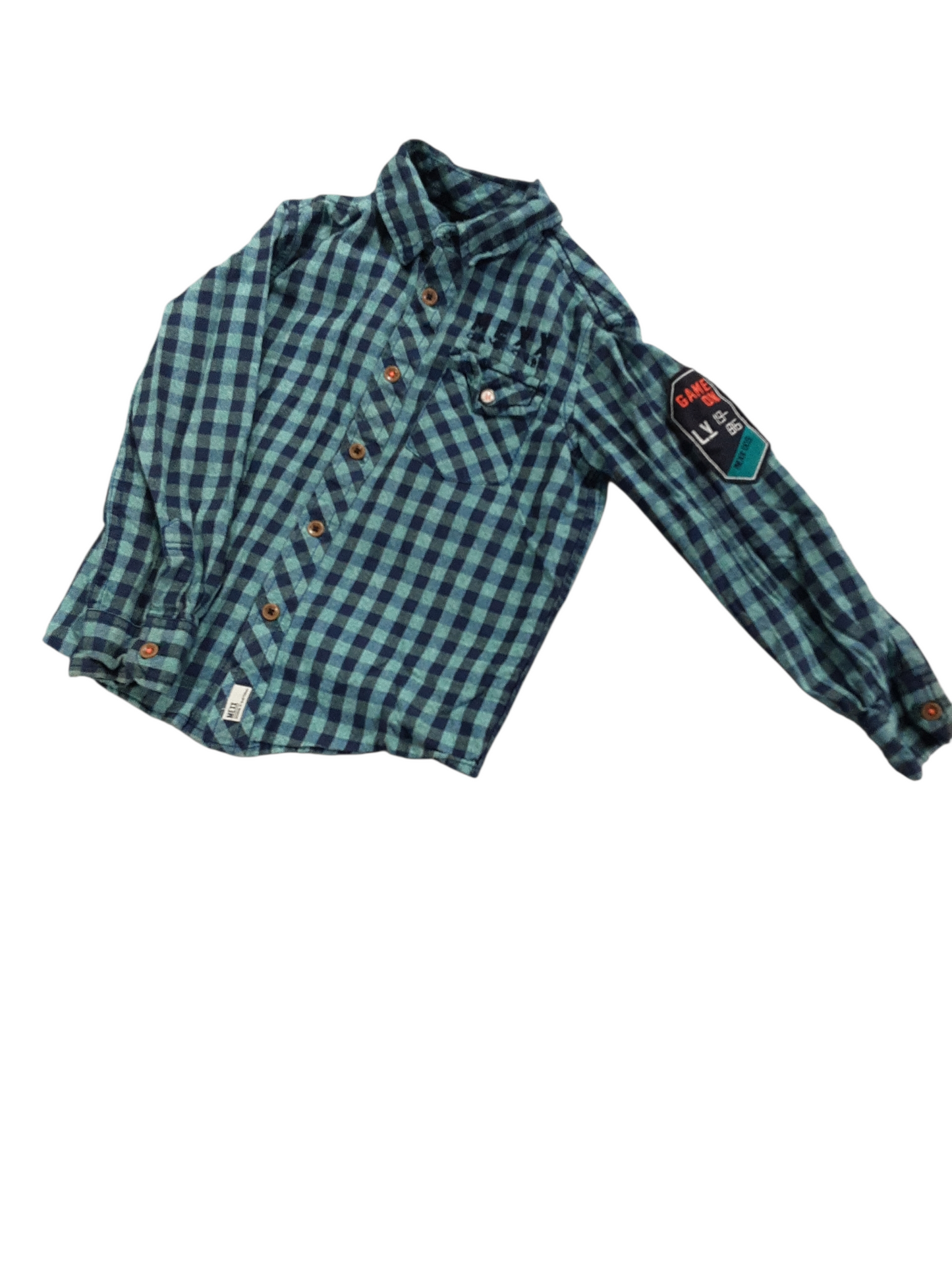 Game on plaid button up size 5