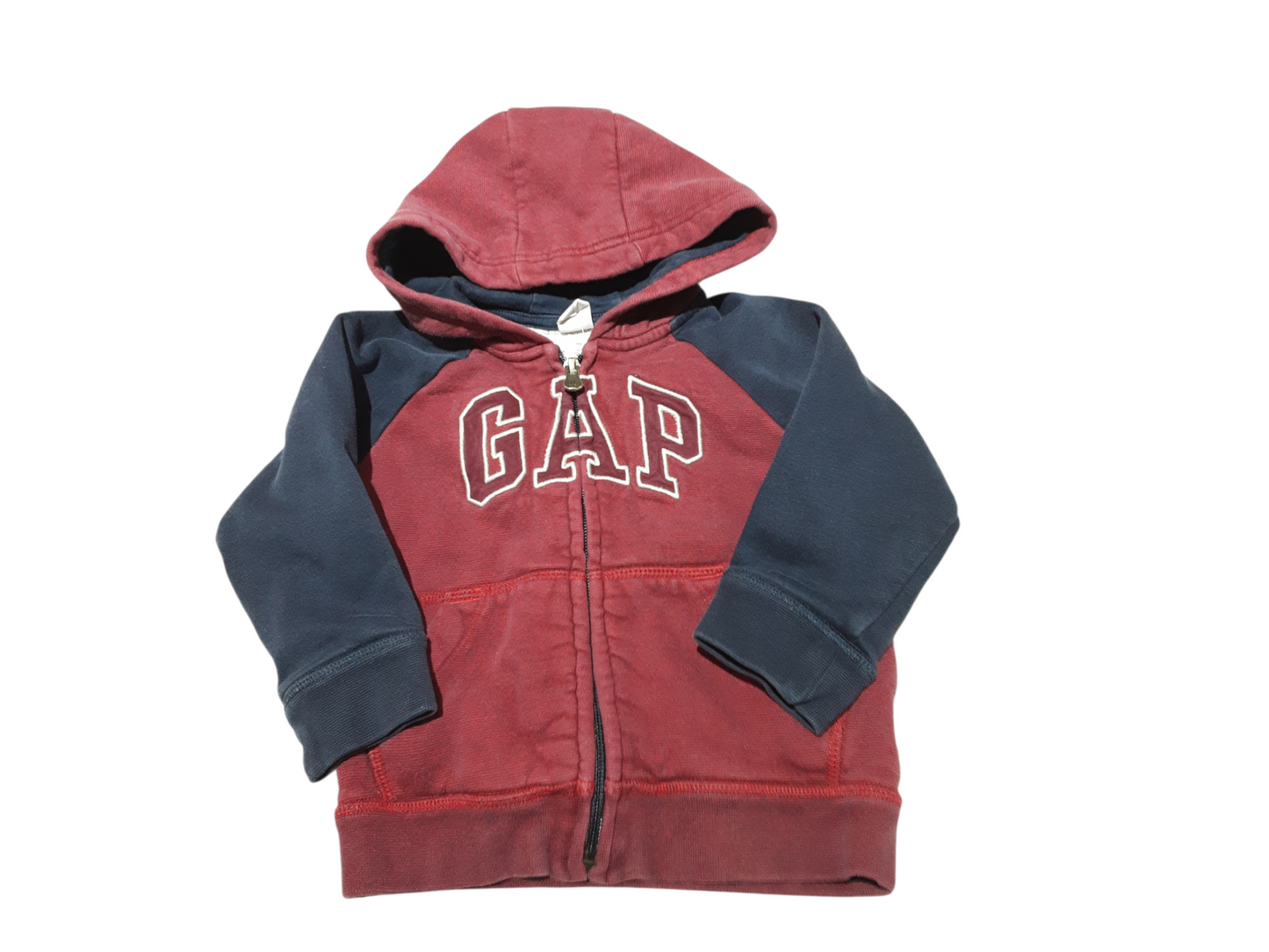 Red and navy hooded sweater 18-24m