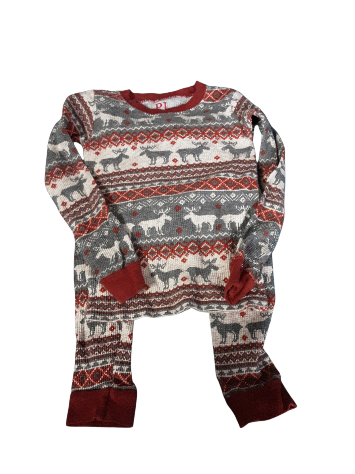 Red and Grey striped with Reindeer size 4