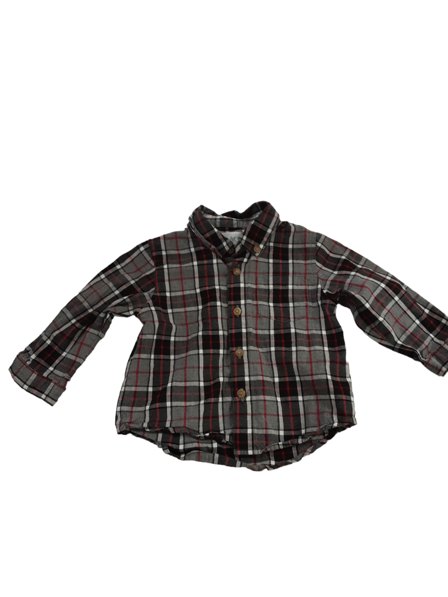 Grey black red plaid button shirt size 12months