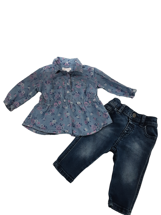 2 pc floral blouse with denims size 3-6months