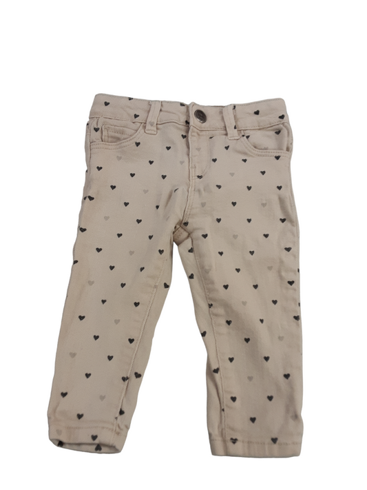 Beige denim with black and silver heart pants size 6-9months