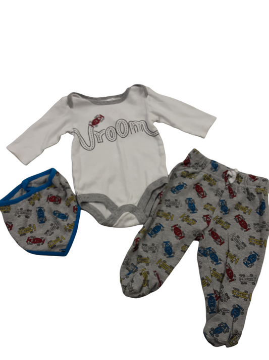 Vroom 3 pc set with footed pants size 3-6months