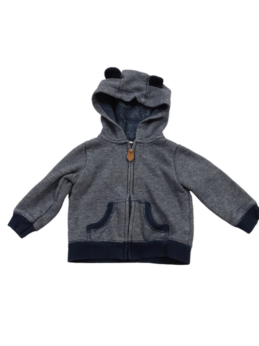Soft striped, zippered hoodie with ears size 9months