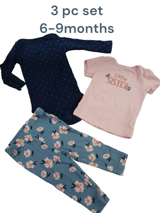 3 pc spring "Little sister" set, size 6-9months