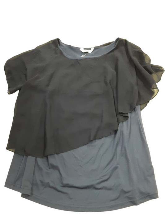 Navy tank blouse with attached chiffon capelet-  size medium
