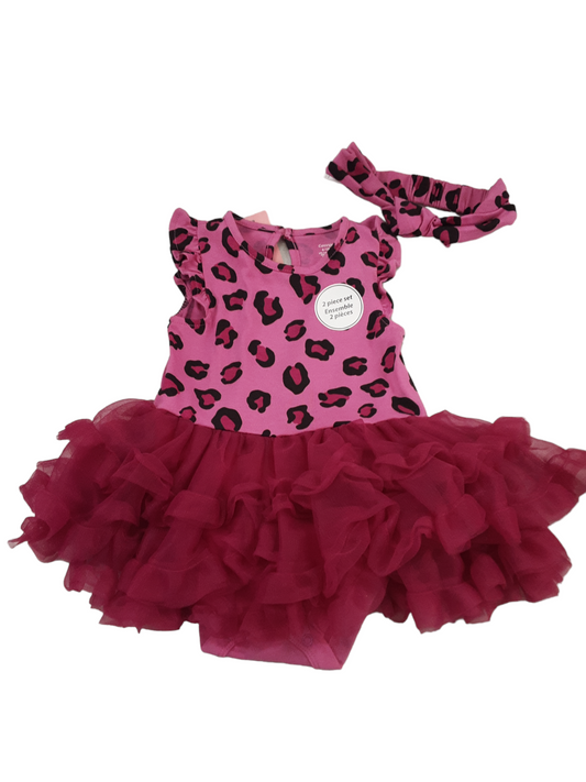 Pink animal print tutu dress with headband size 6-12months