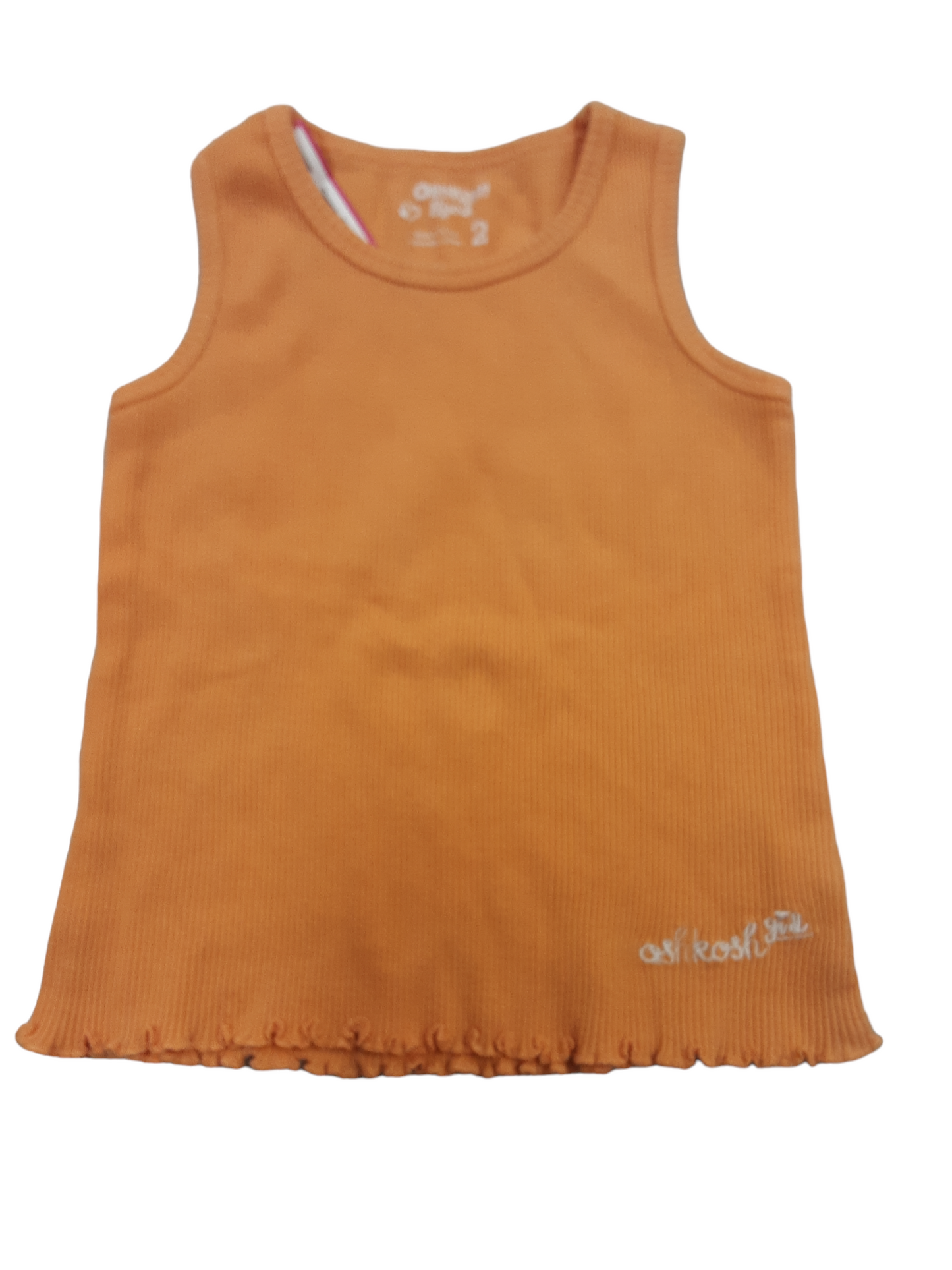 Orange ribbed tank with ruffled edge, size 2