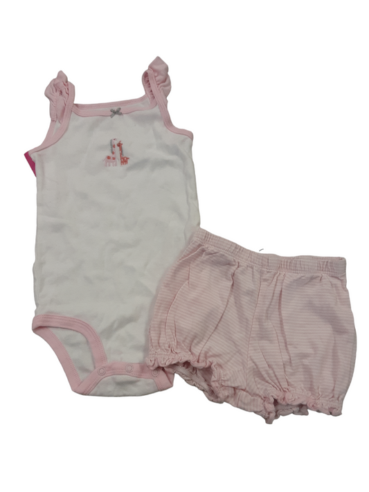 2 pc pink & white onsie set size 24months