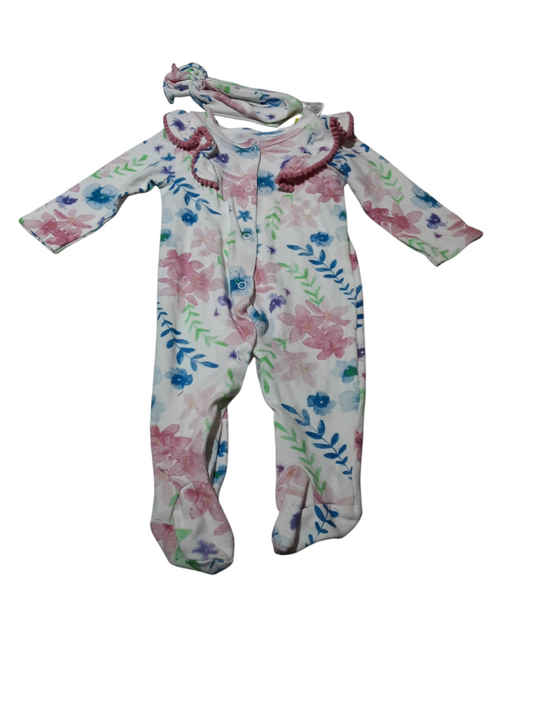 2pc Floral Sleeper & Headband, size 3-6m