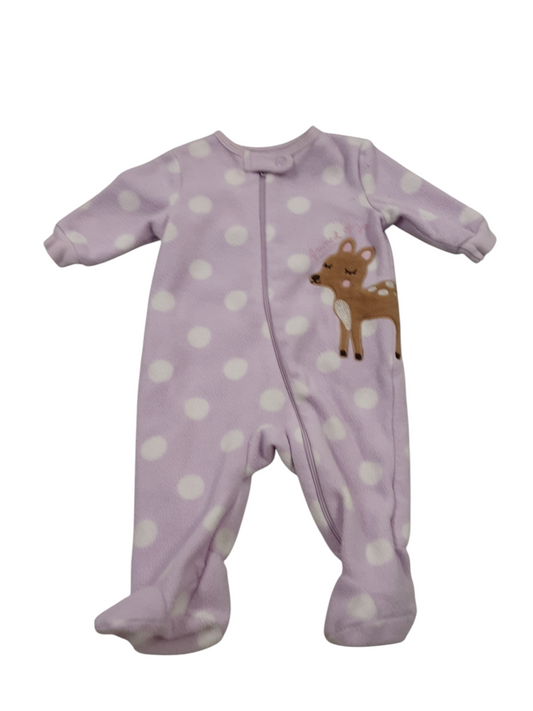 Lavender polka dot fleece sleeper size 0-3m