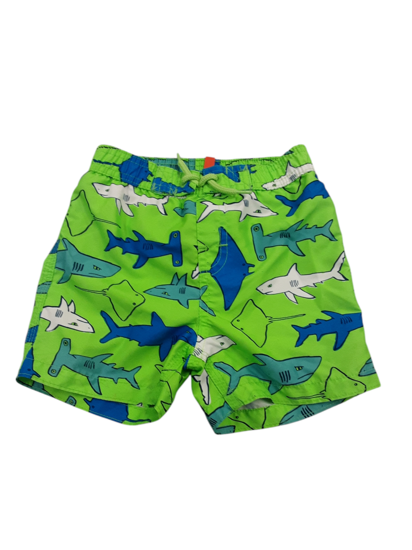 Lime green with sharks swim shorts size 18-24months