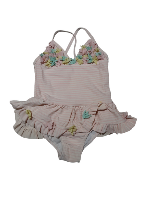 Pink striped swim suit size 18m