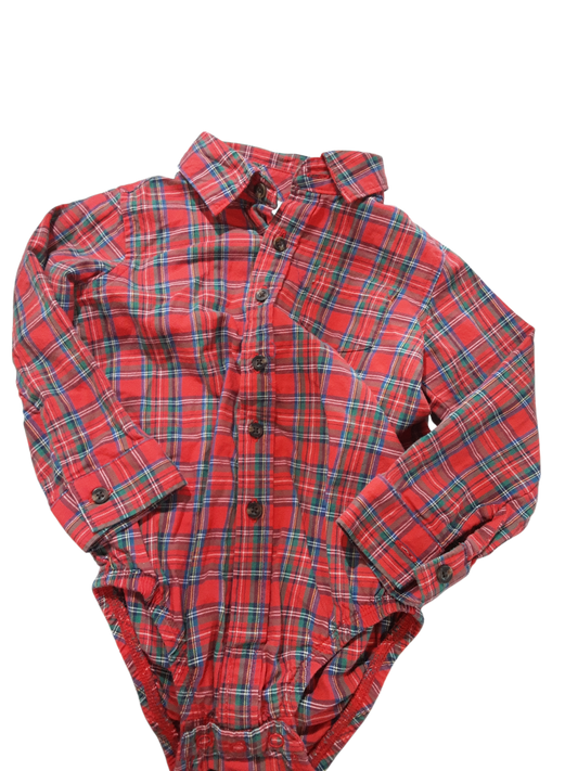Plaid button up onesie 24m