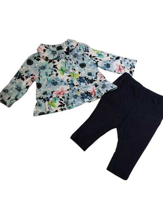 Buttoned top with ruffled leggings size 3-6months