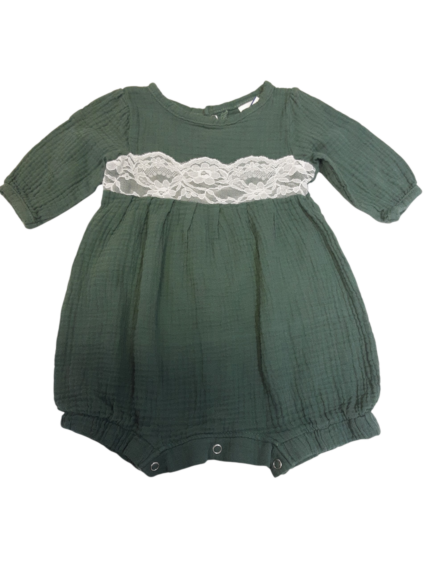 Green linen romper size 3months