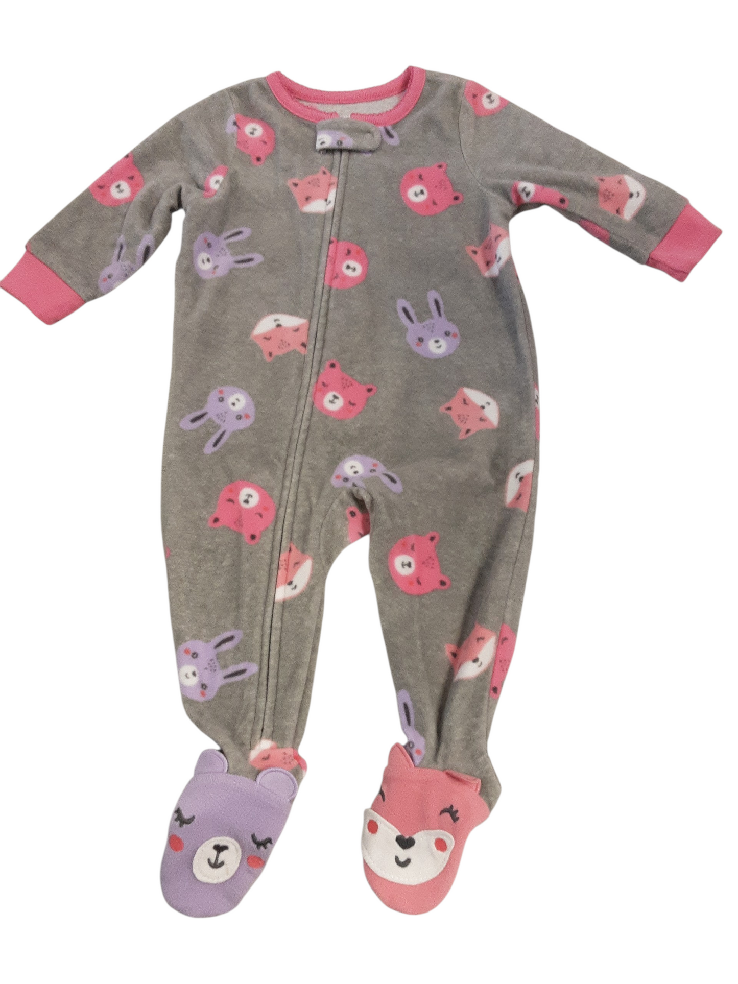 Teddy bears, bunnies, foxes oh my, fleece sleeper size 6m