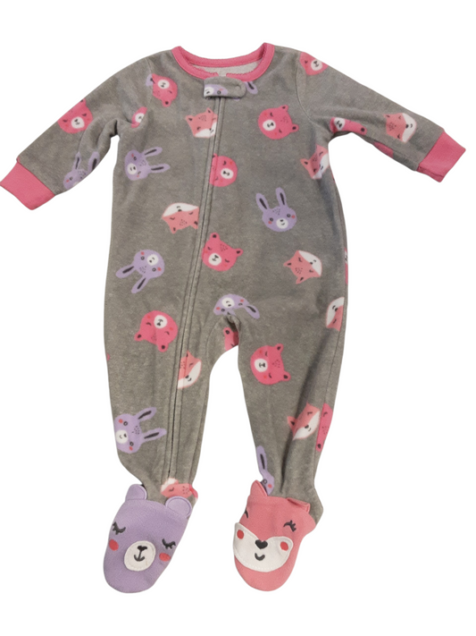 Teddy bears, bunnies, foxes oh my, fleece sleeper size 6m