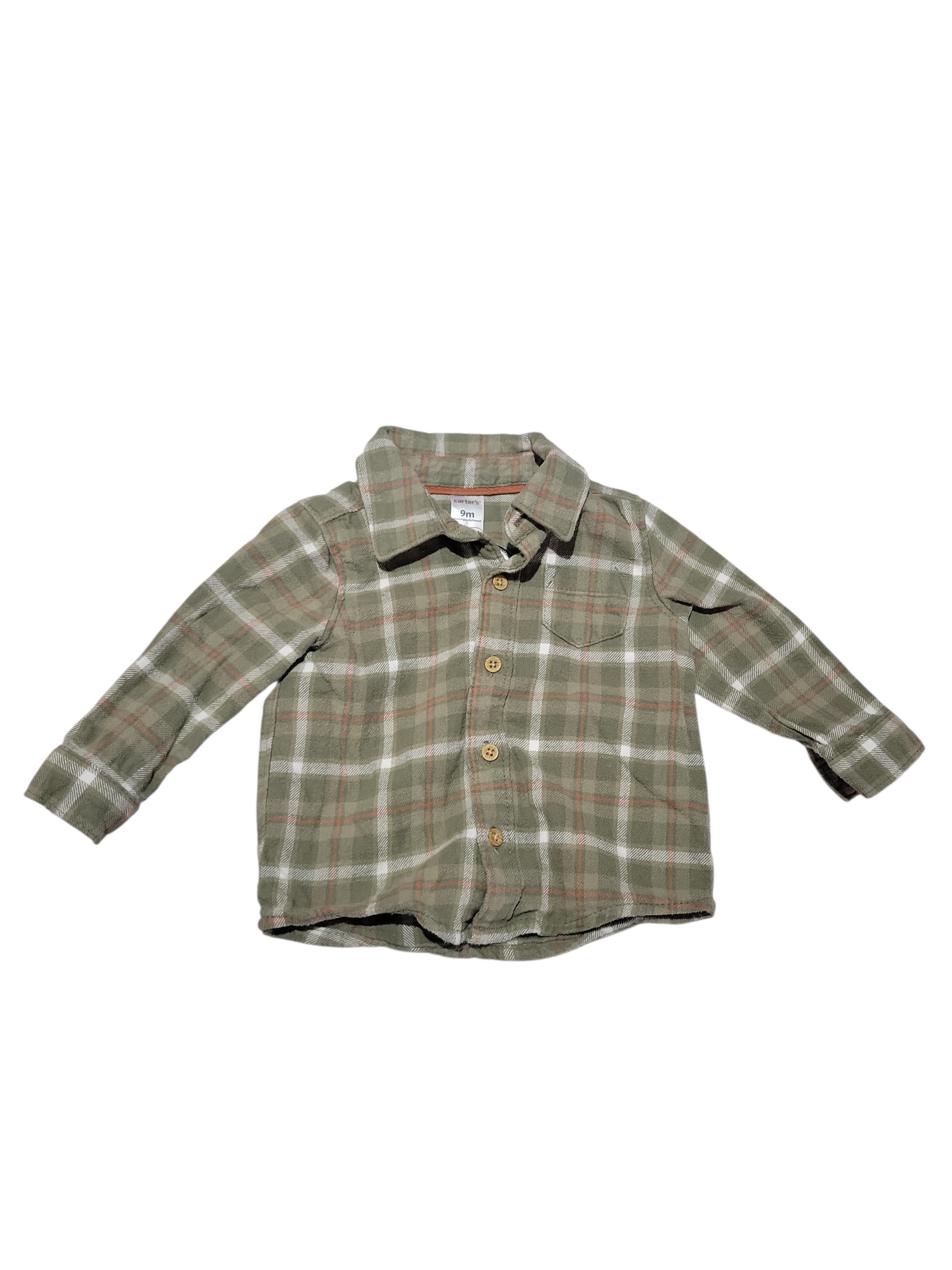 Green & orange flannel shirt 9m