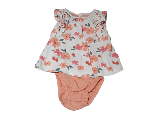 Peach Flower Dress, size 0-3m