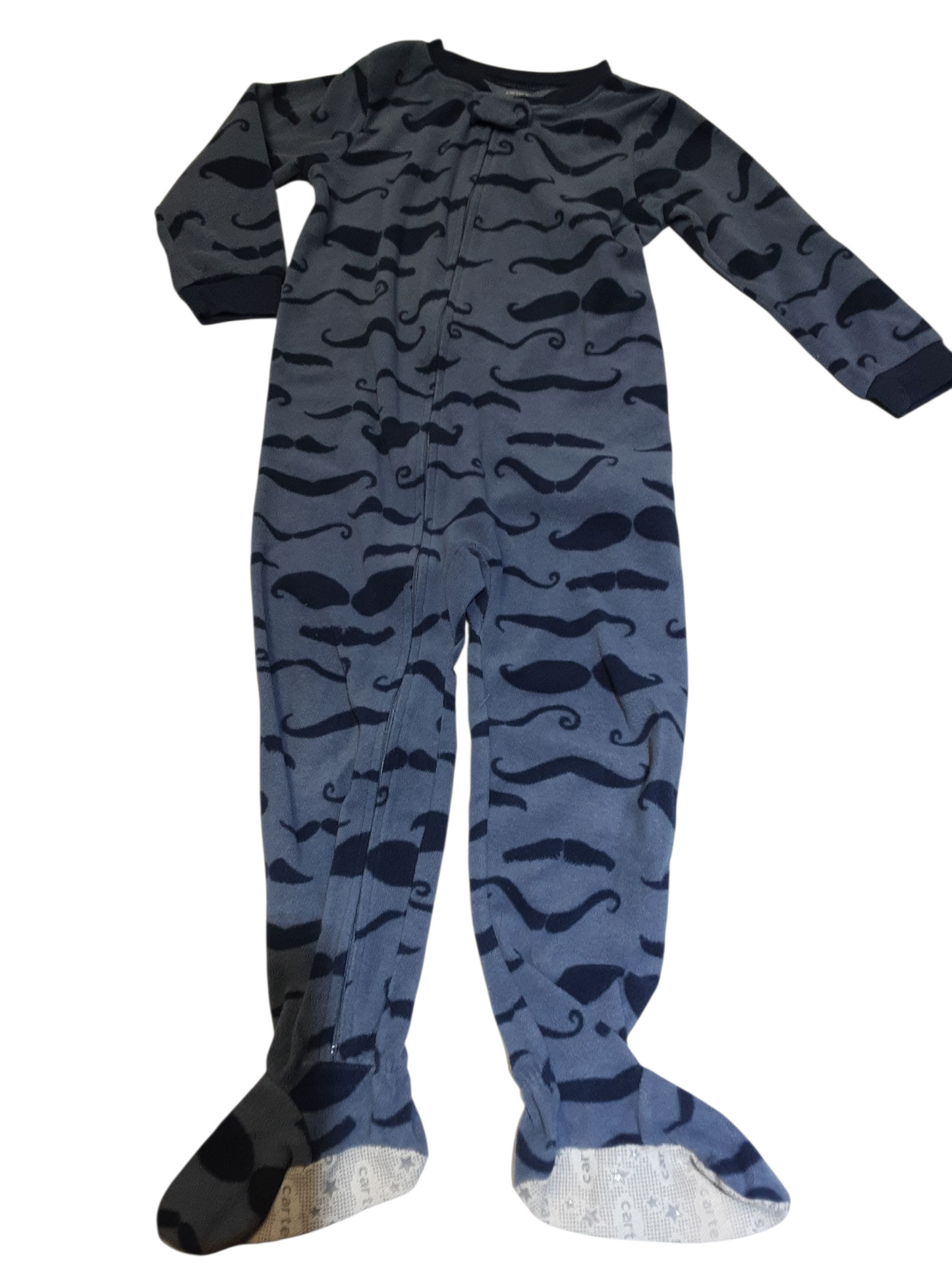 Blue Moustache Fleece Sleeper Size 4