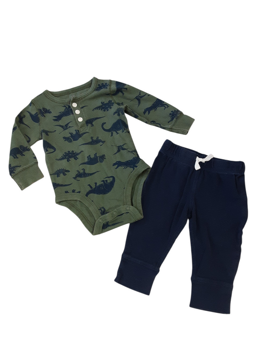 2 pc olive green & Navy Dinosaur size 6months