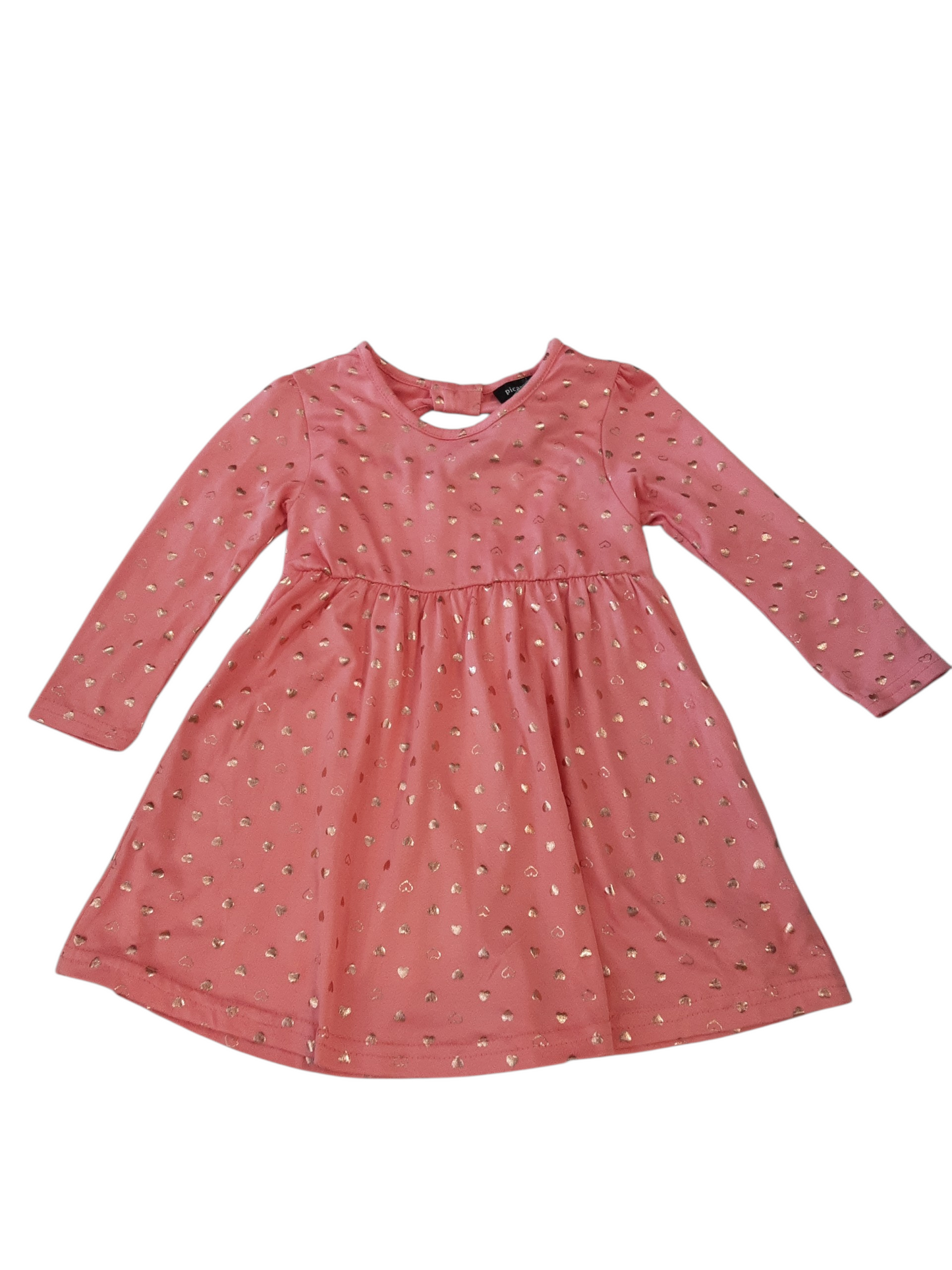 Coral & gold heart dress with keyhole back size 2