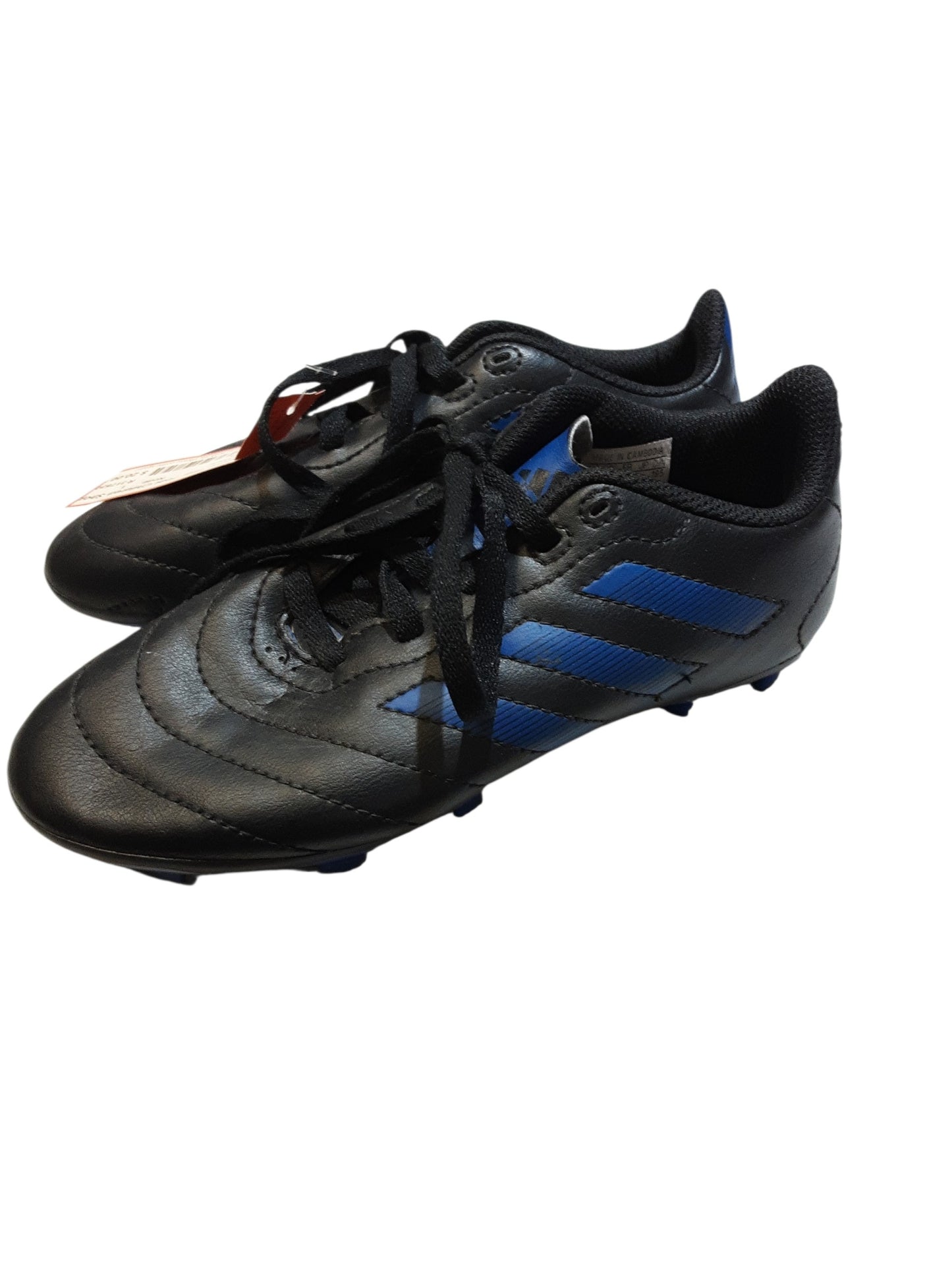 Black with blue stripe soccer cleats size 1