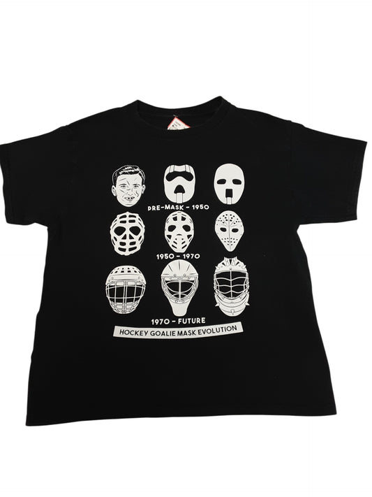 Evolution of hockey Goalie Masks tshirt, size 7-8