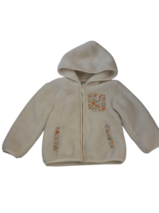 Fluffy jacket with floral trim size 2