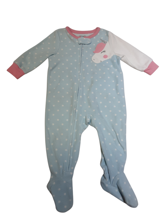 Polka dot  and Unicorn fleece sleeper size 6months