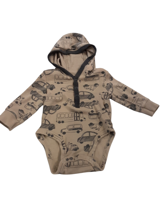Cars, trucks, Hooded Onsie size 3months
