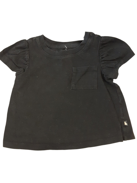 Black T with front pocket & puff sleeves size 2