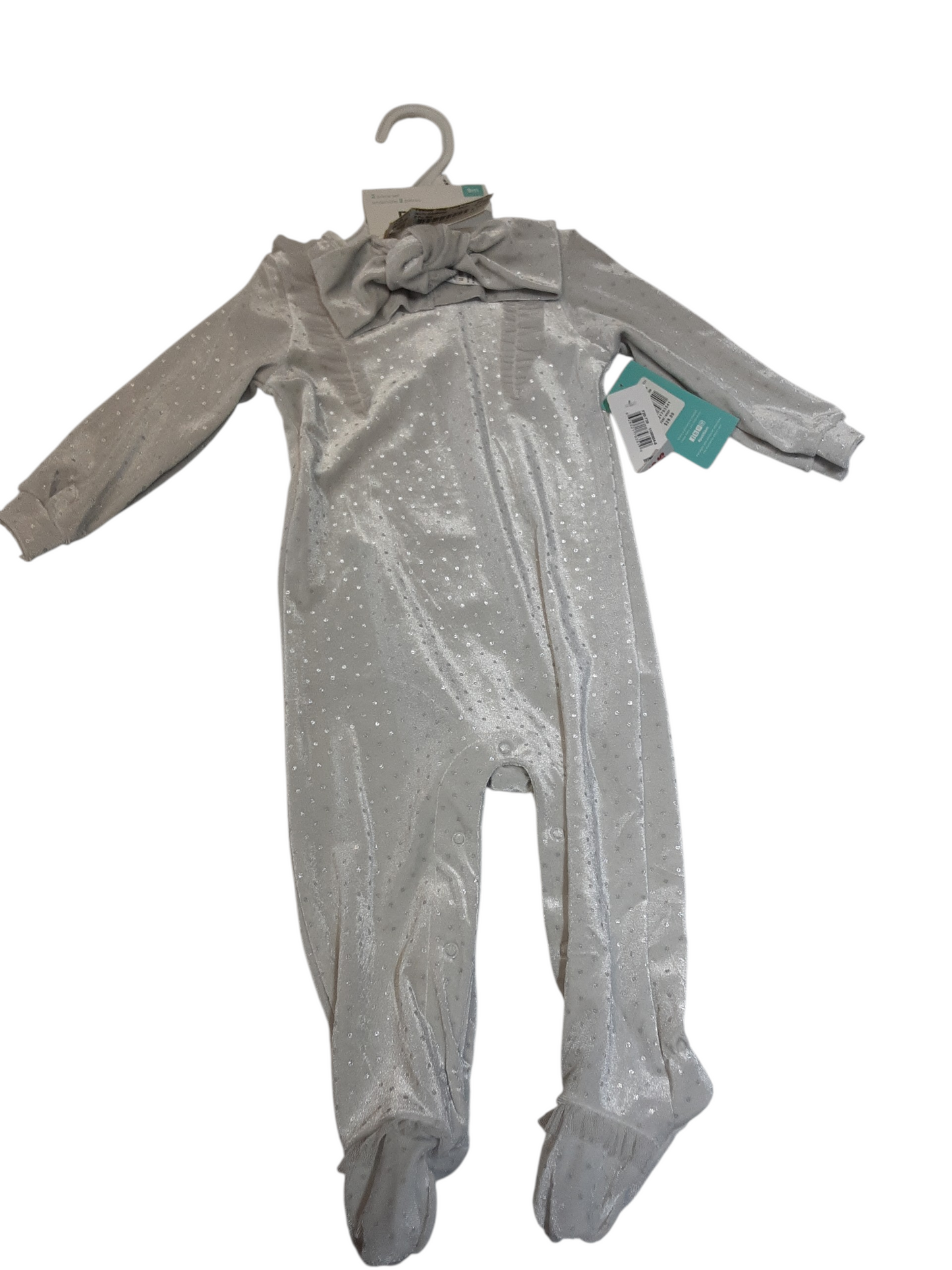 Silver sparkle plush sleeper with bow size 9months