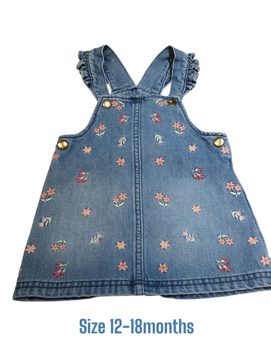 Floral denim overall dress size 2