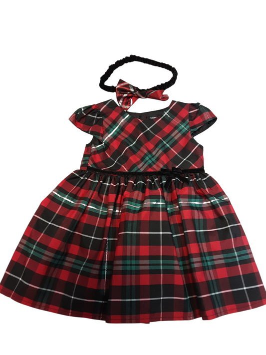 Party Plaid Dress with Headband size 12-18months