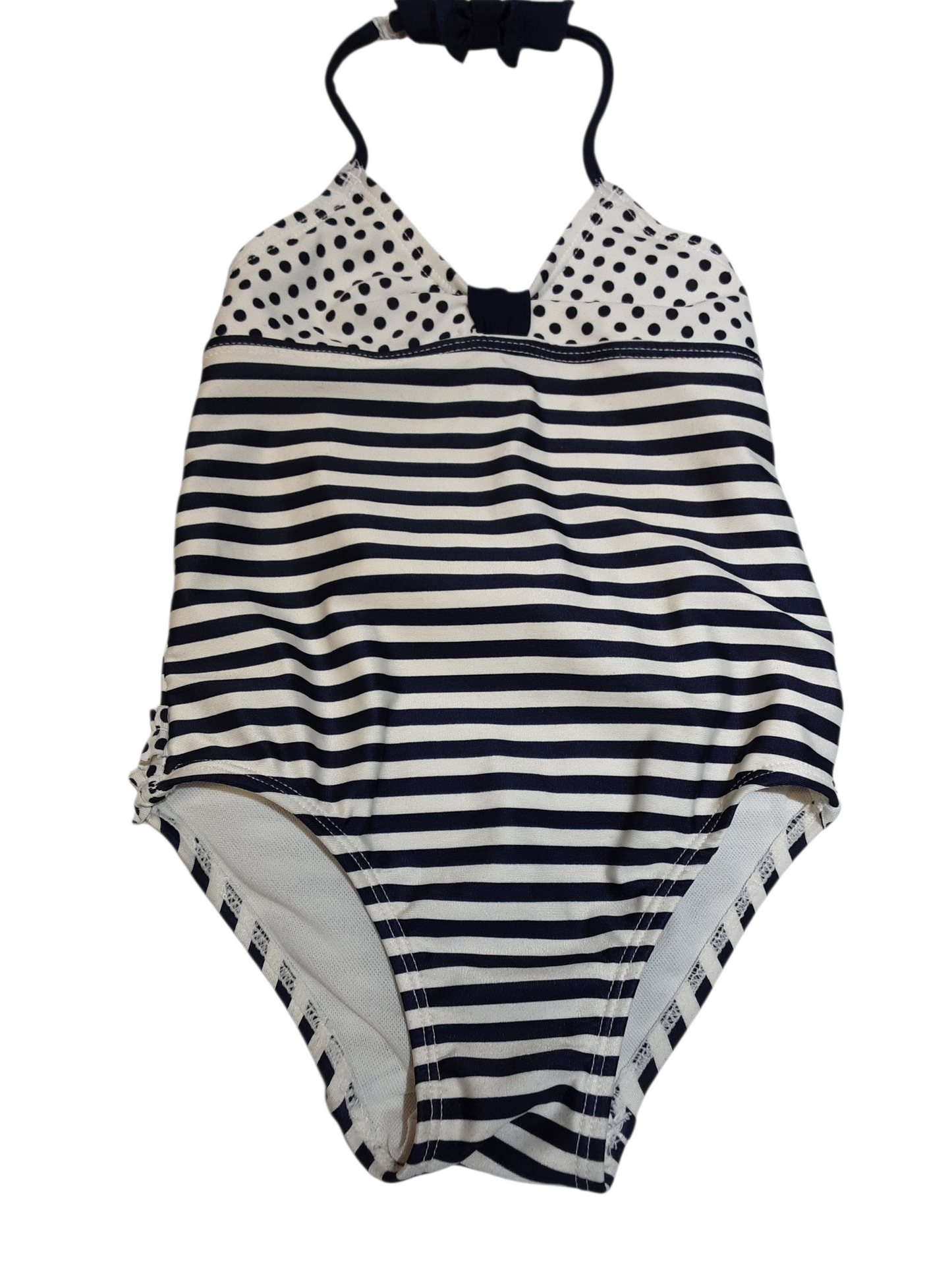 Polka dots, stripes and a bow swimsuit, size 3